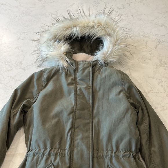Abercrombie & Fitch 3-In-One Women's Olive Parka Jacket Removable Fur Hood Small - Picture 5 of 16